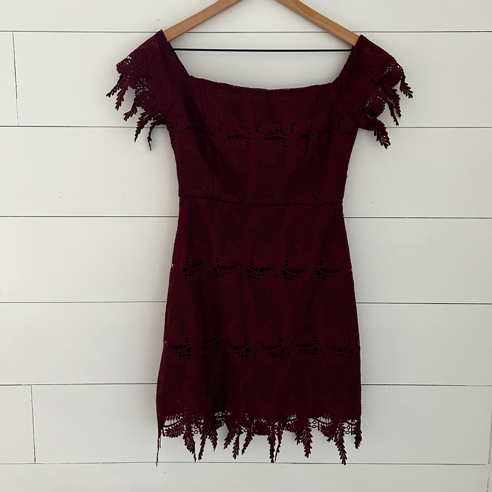 Astr The Label Valentina Lace Off The Shoulder Maroon Dress
